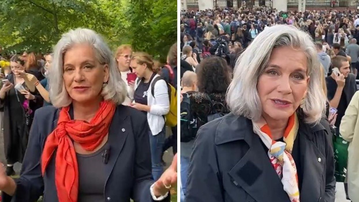 Lisa LaFlame in London. Right: Lisa LaFlamme covering the queen's funeral.