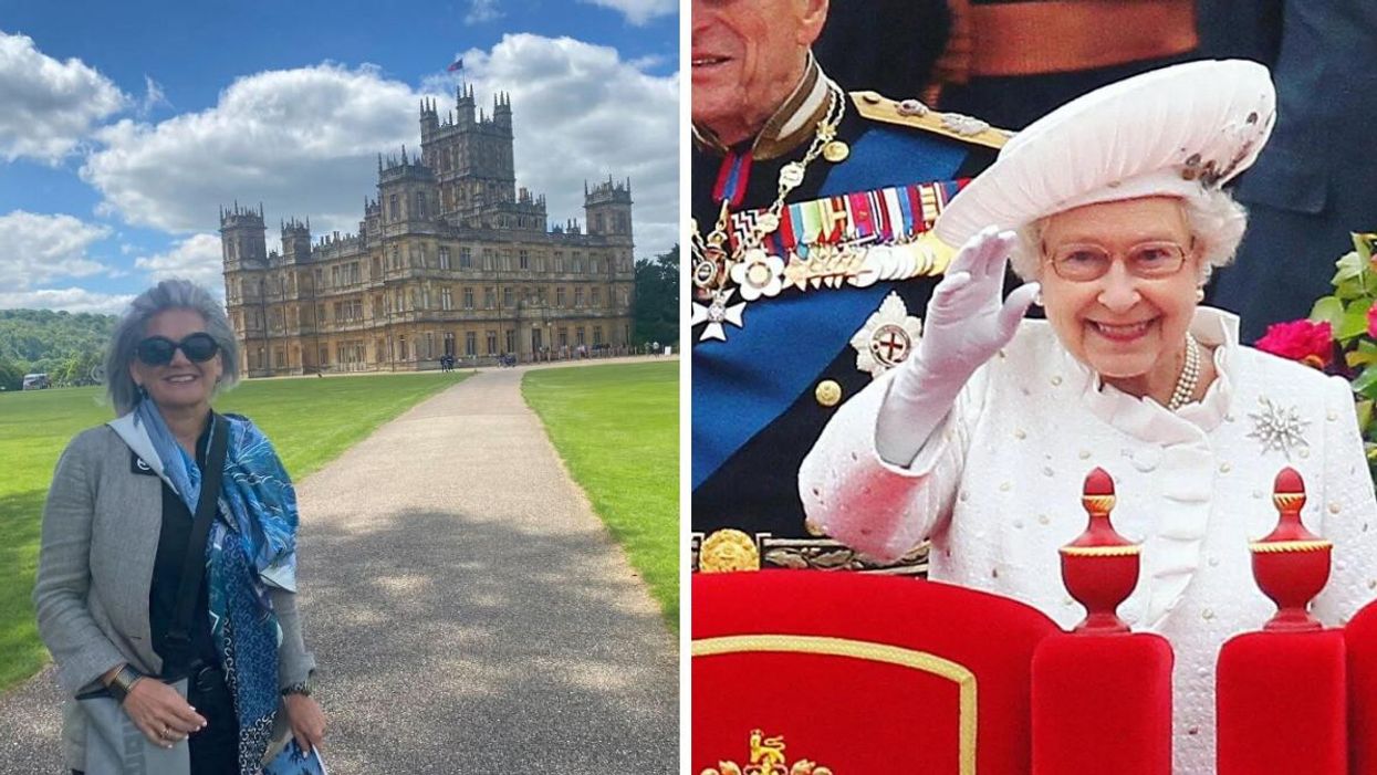 Lisa LaFlamme in England. Right: Queen Elizabeth II