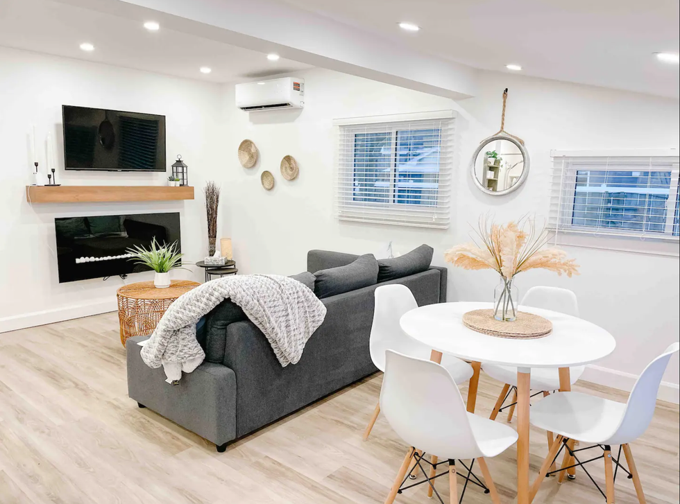 Living room with fireplace.