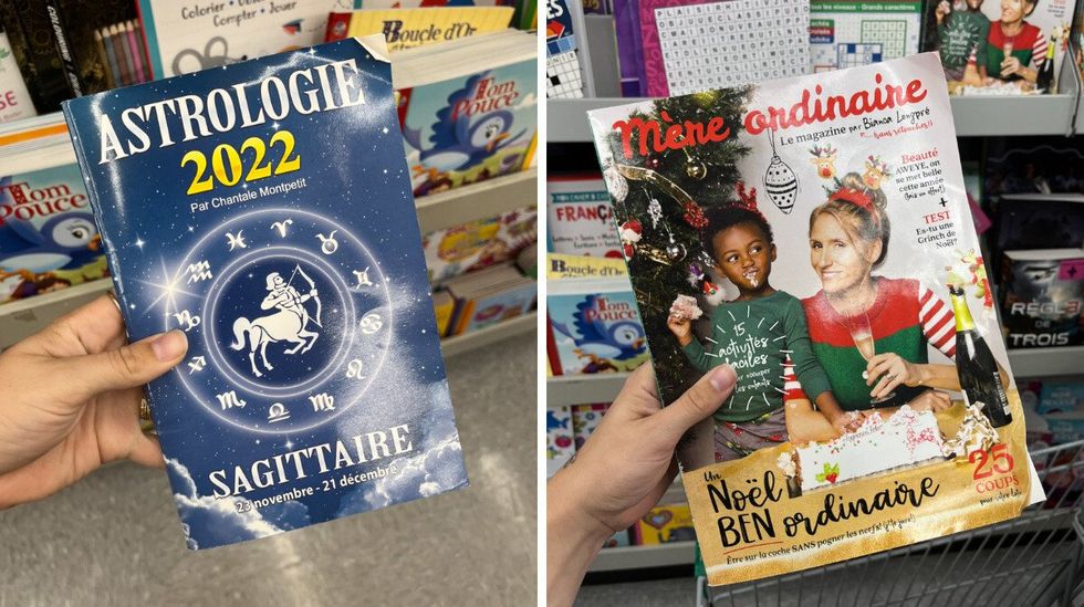 Livre d'astrologie au Dollarama. Droite : Revue de No\u00ebl au Dollarama.
