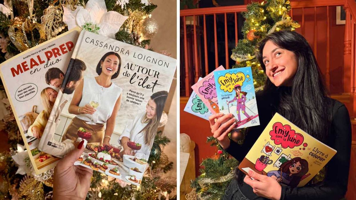 Livres Autour de l'îlot (Cassandra Loignon) et Meal prep en duo (Amélie Henry et Alex Labbée) Droite : Emy Lalune et ses livres.