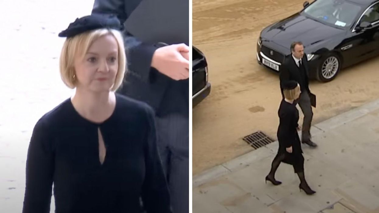 Liz Truss entering the queen's funeral.