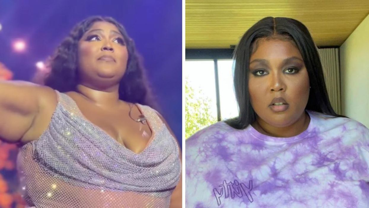 Lizzo at a concert. Right: Lizzo.