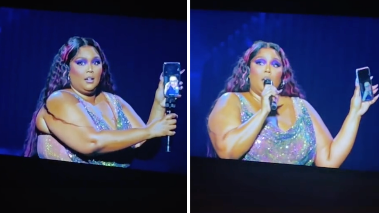 Lizzo on FaceTime with a fans man. Right: Lizzo on FaceTime with a fans man.