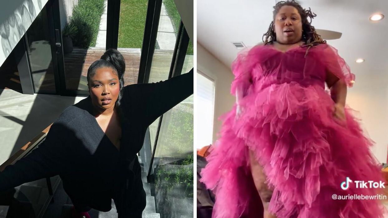 Lizzo. Right: Aurielle Marie in the dress Lizzo sent her.