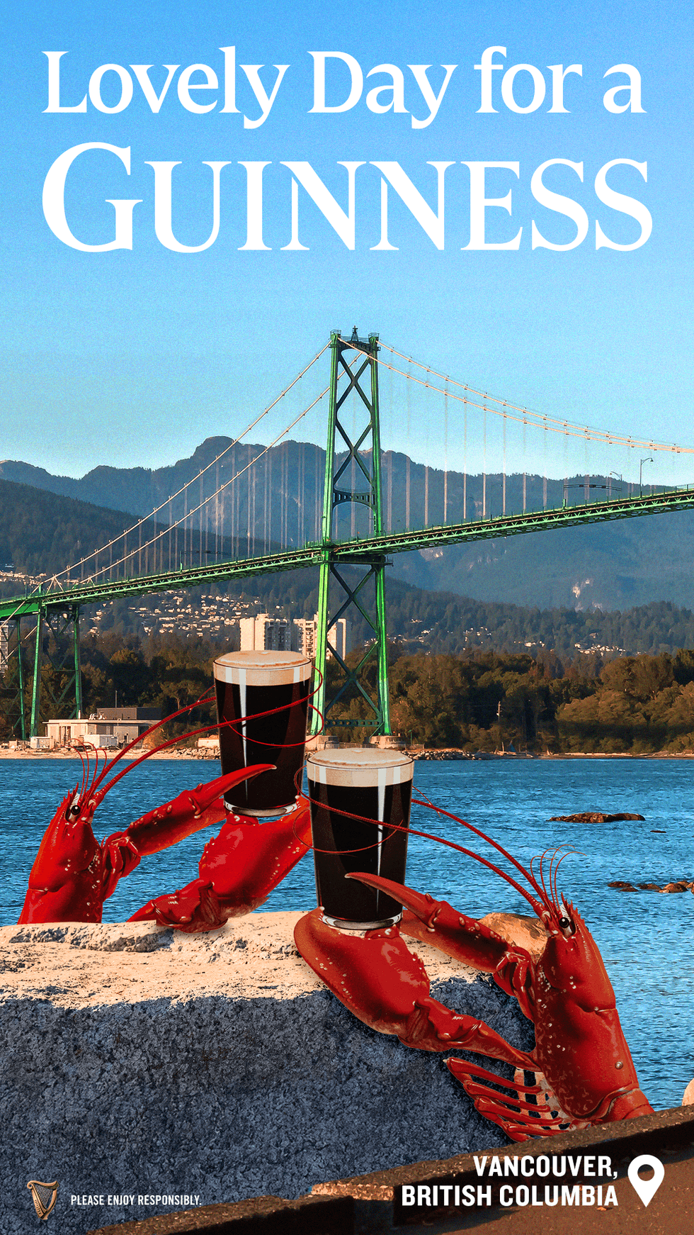 Lobsters with Guinness on the Stanley Park seawall.