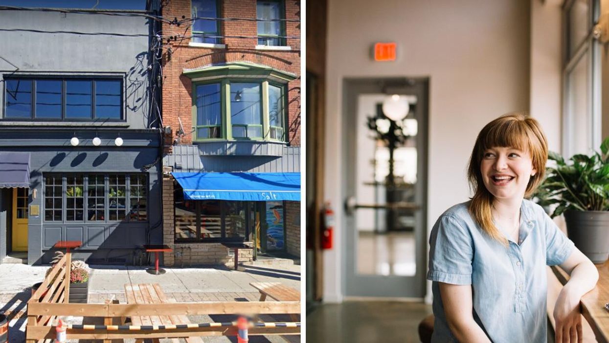 Local businesses in Toronto. Right: A smiling woman.