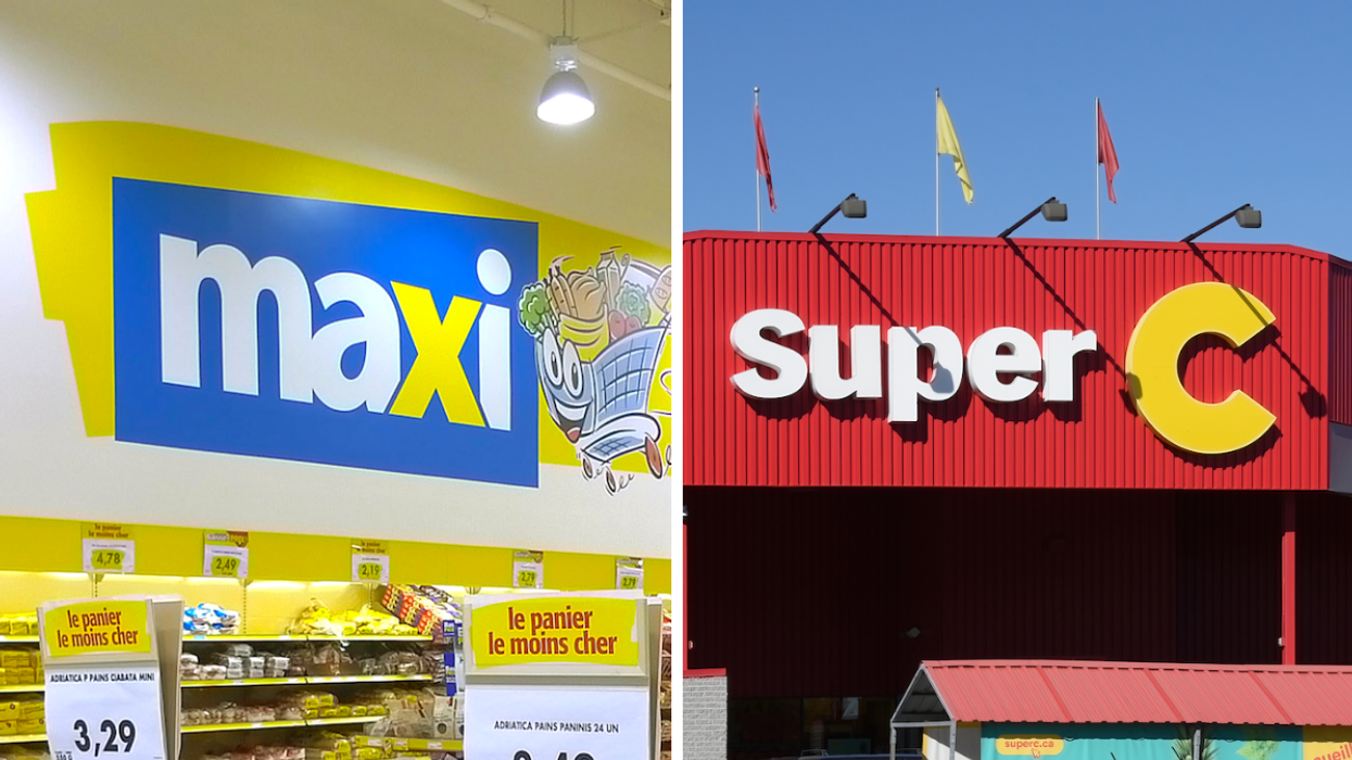 Logo d'un Maxi. Droite : La façade d'un Super C.