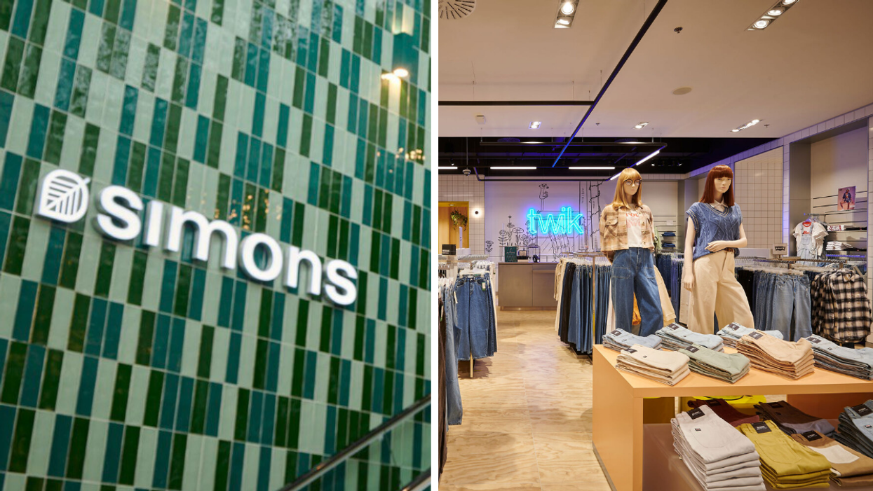 Logo Simons. Droite : Magasin Simons Fairview Pointe-Claire.