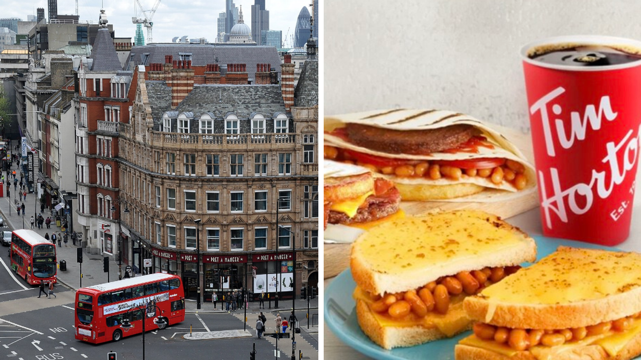 Londres. Droite : Menu du Tim Hortons britannique.