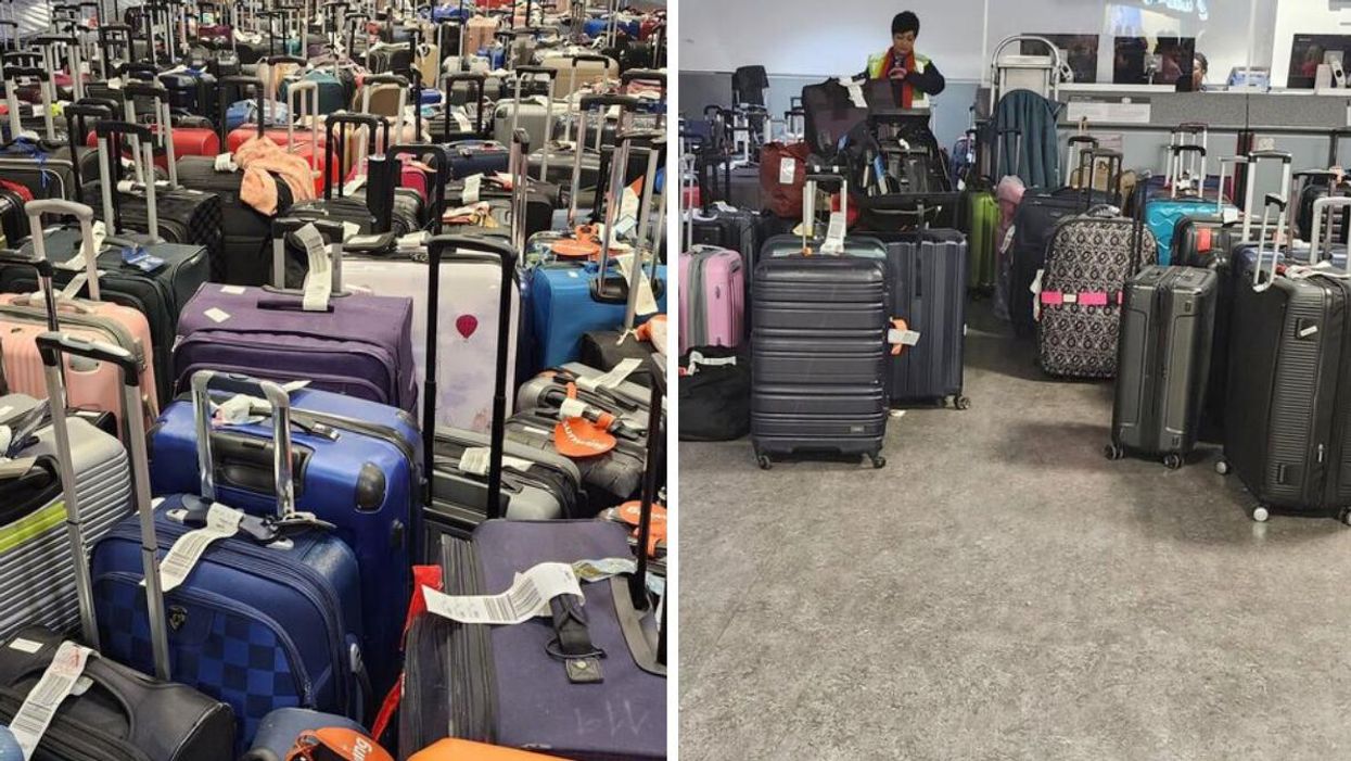 Lost and backlogged bags at Pearson Airport in Toronto, Ontario.