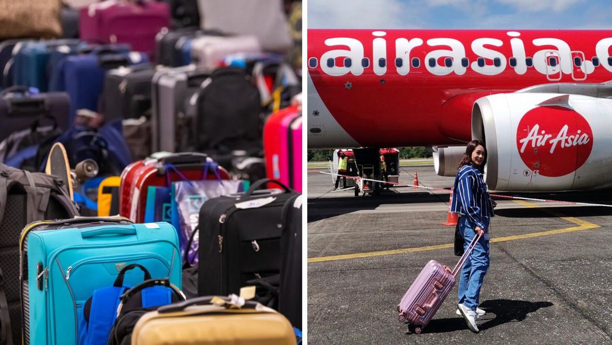 Lost baggage. Right: A passenger with a carry on.
