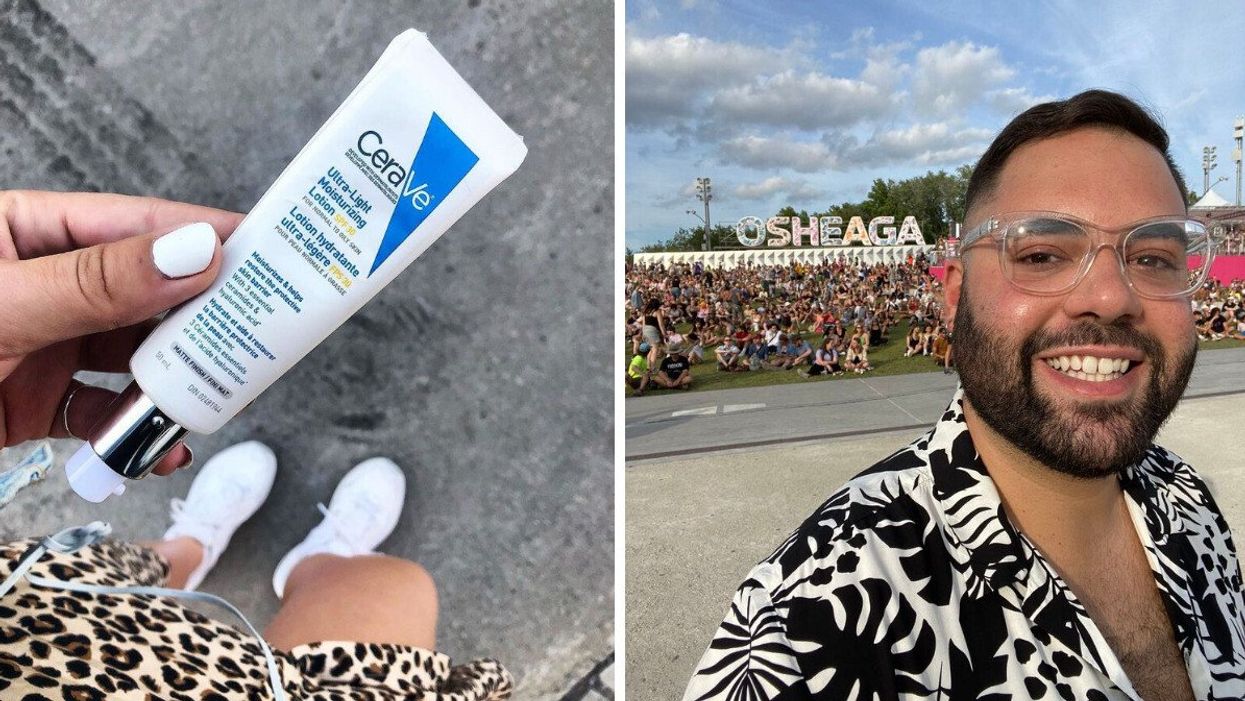 Lotion hydratante ultra-légère SPF 30 de CeraVe. À droite : Mike Chaar à OSHEAGA.