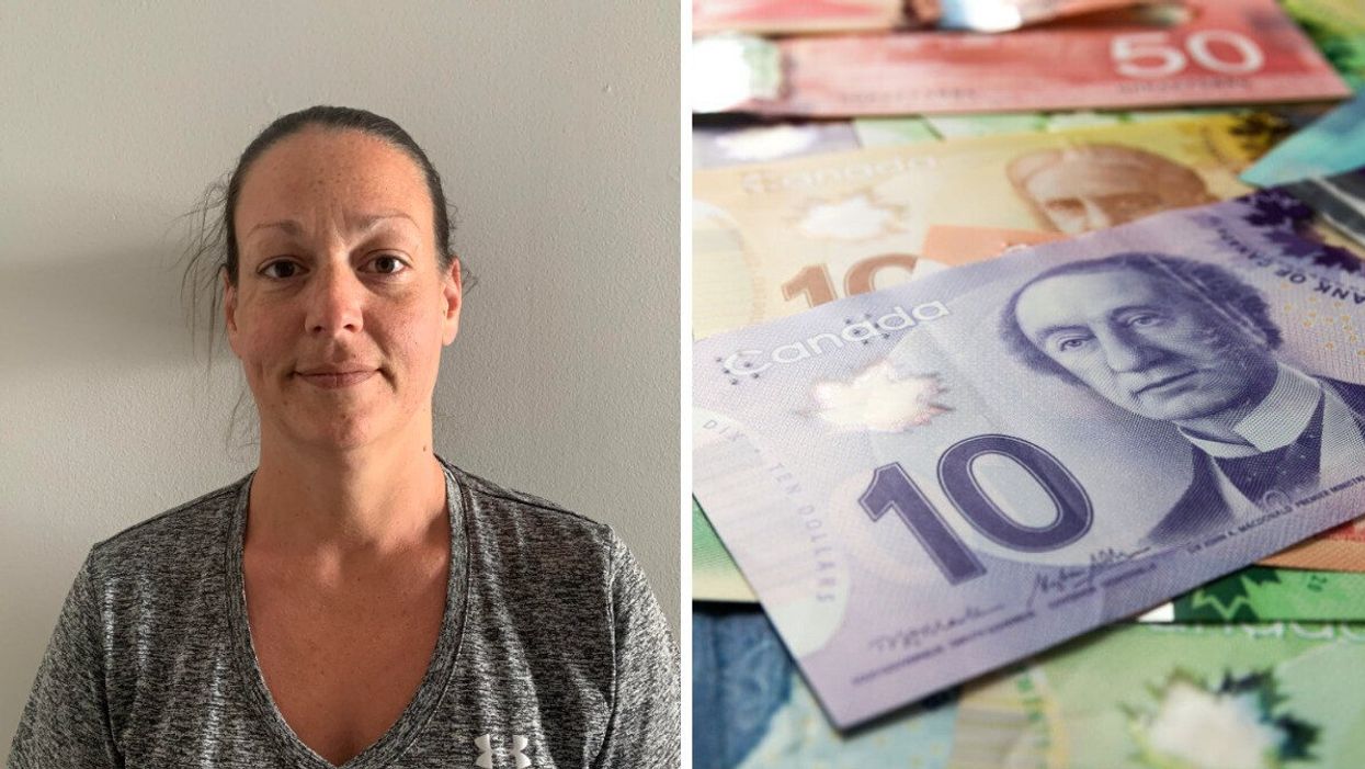 Lottery winner Catherine Doucette. Right: Money