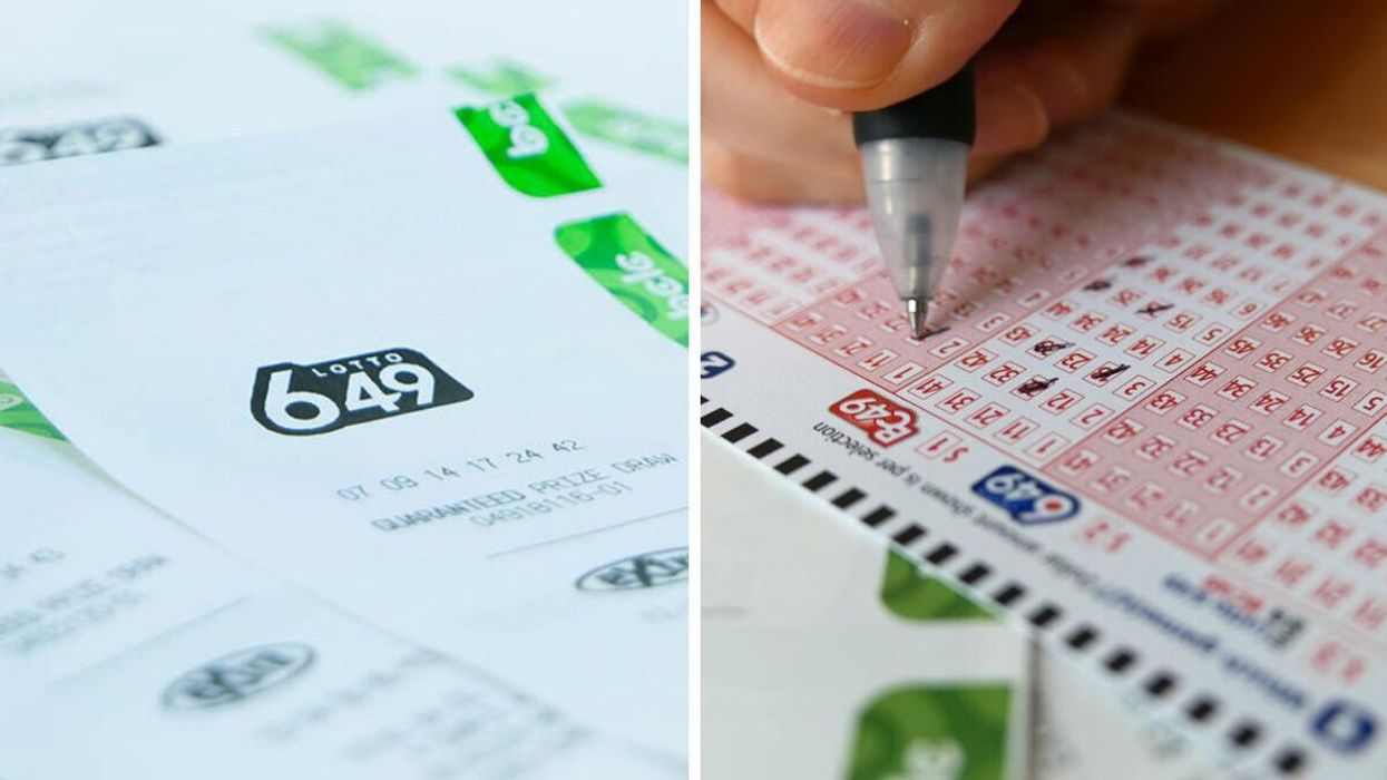 Lotto 6/49. Right: Lottery ticket.