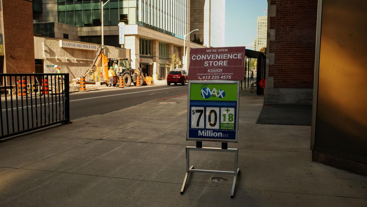 Lotto Max $70 million sign in downtown Ottawa.