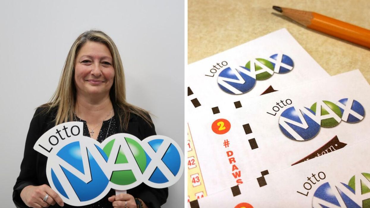 Lotto Max winner Diane Hebert. Right: A Lotto Max selection slip.