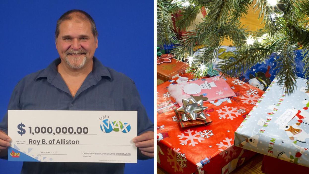 Lotto Max winner. Right: Presents.