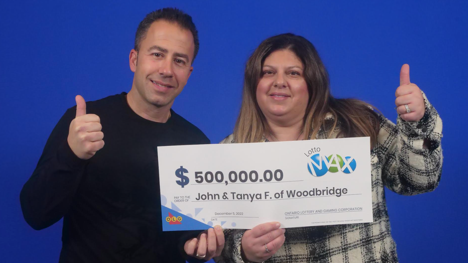 Lotto Max winners John and Tanya Fanuzzi.