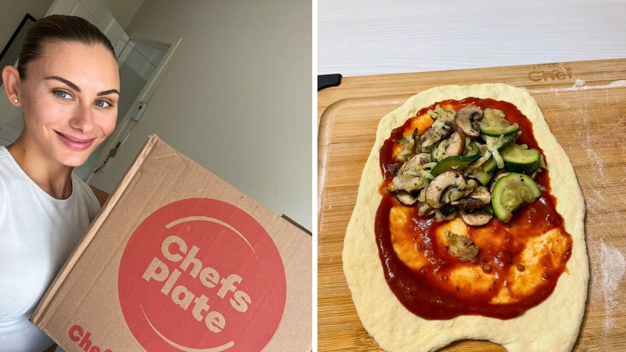 Louvia Lafrance avec une boîte Chefs Plate. Droite : Calzones aux légumes.