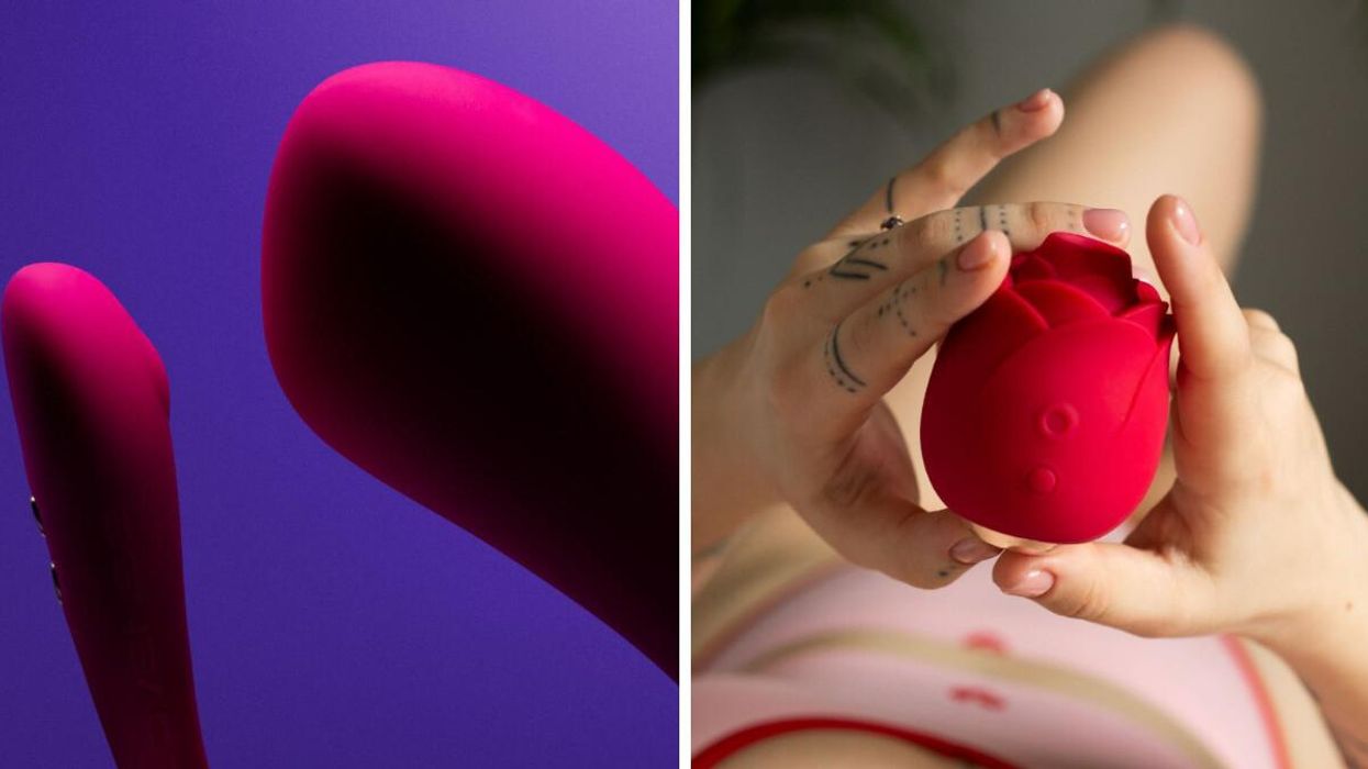 Lovense Lush 2 Pink App Controlled Rechargeable Love Egg Vibrator. Right: Lovehoney Rose Clitoral Suction Stimulator.