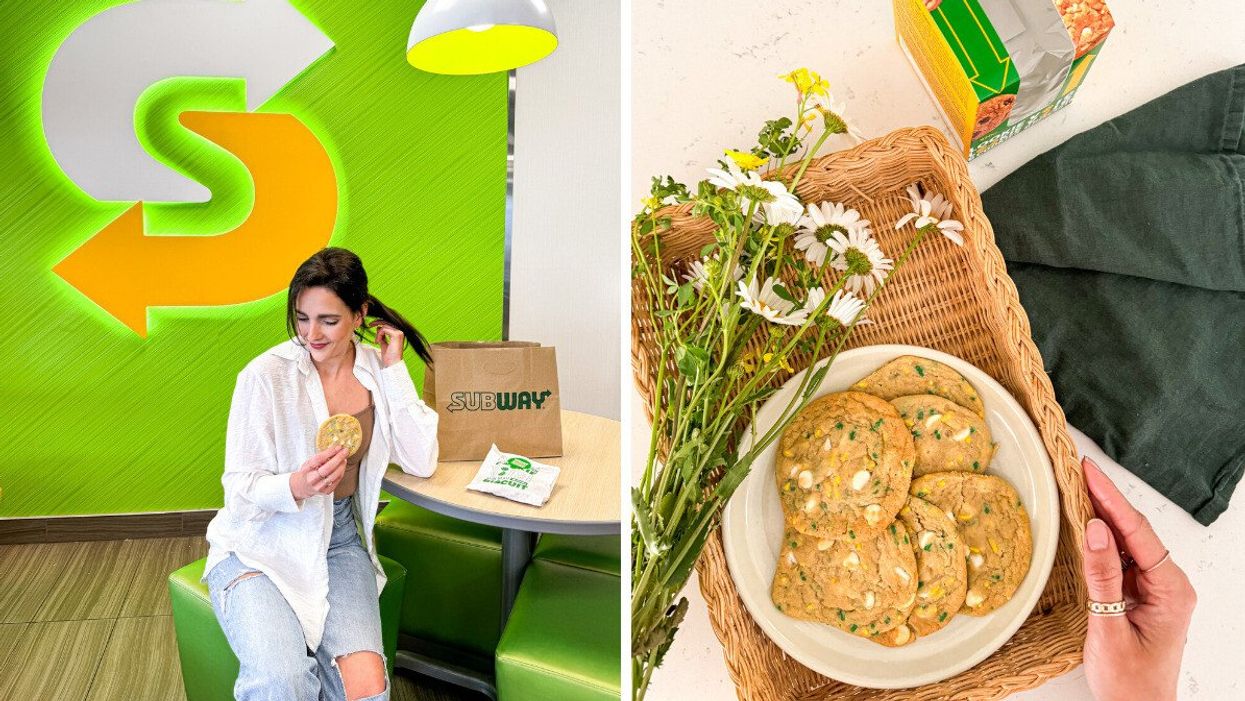 Lucie-Rose Lévesque tenant un biscuit en édition limitée Chacun son lunchMD. Droite: biscuit en édition limitée Chacun son lunchMD.