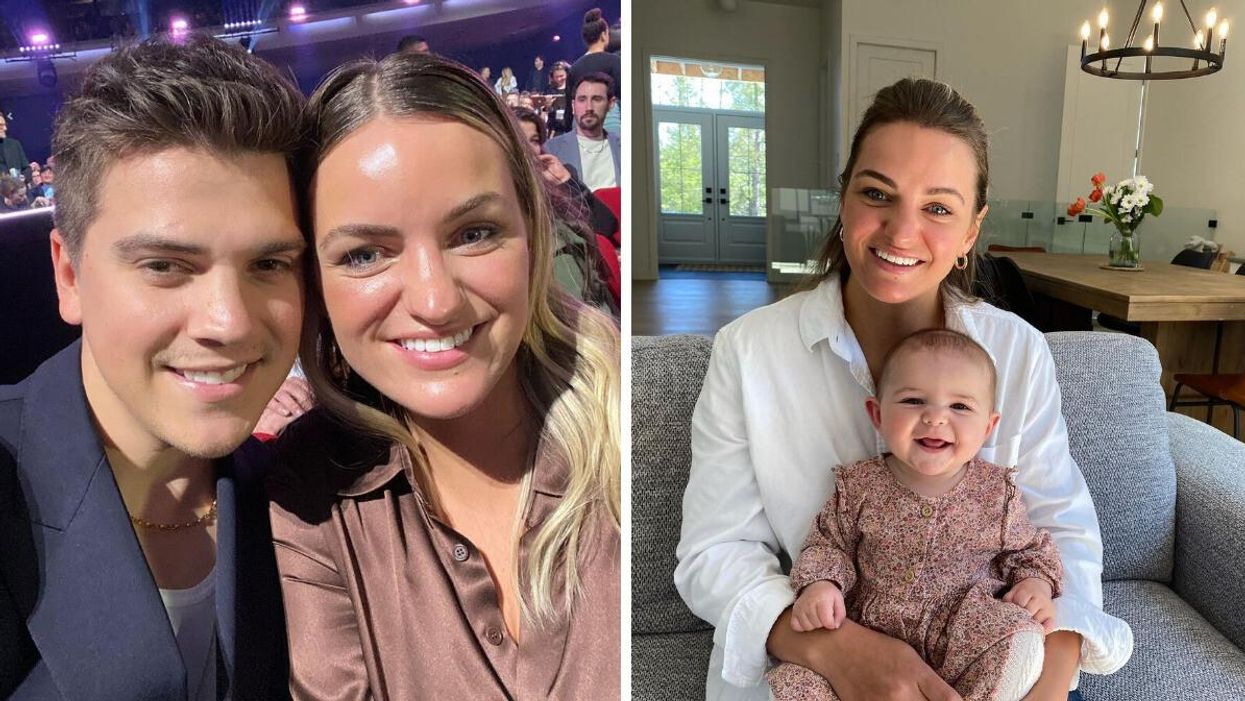 Ludovick Bourgeois et sa conjointe Olivia. Droite : Olivia et leur fille Sam.