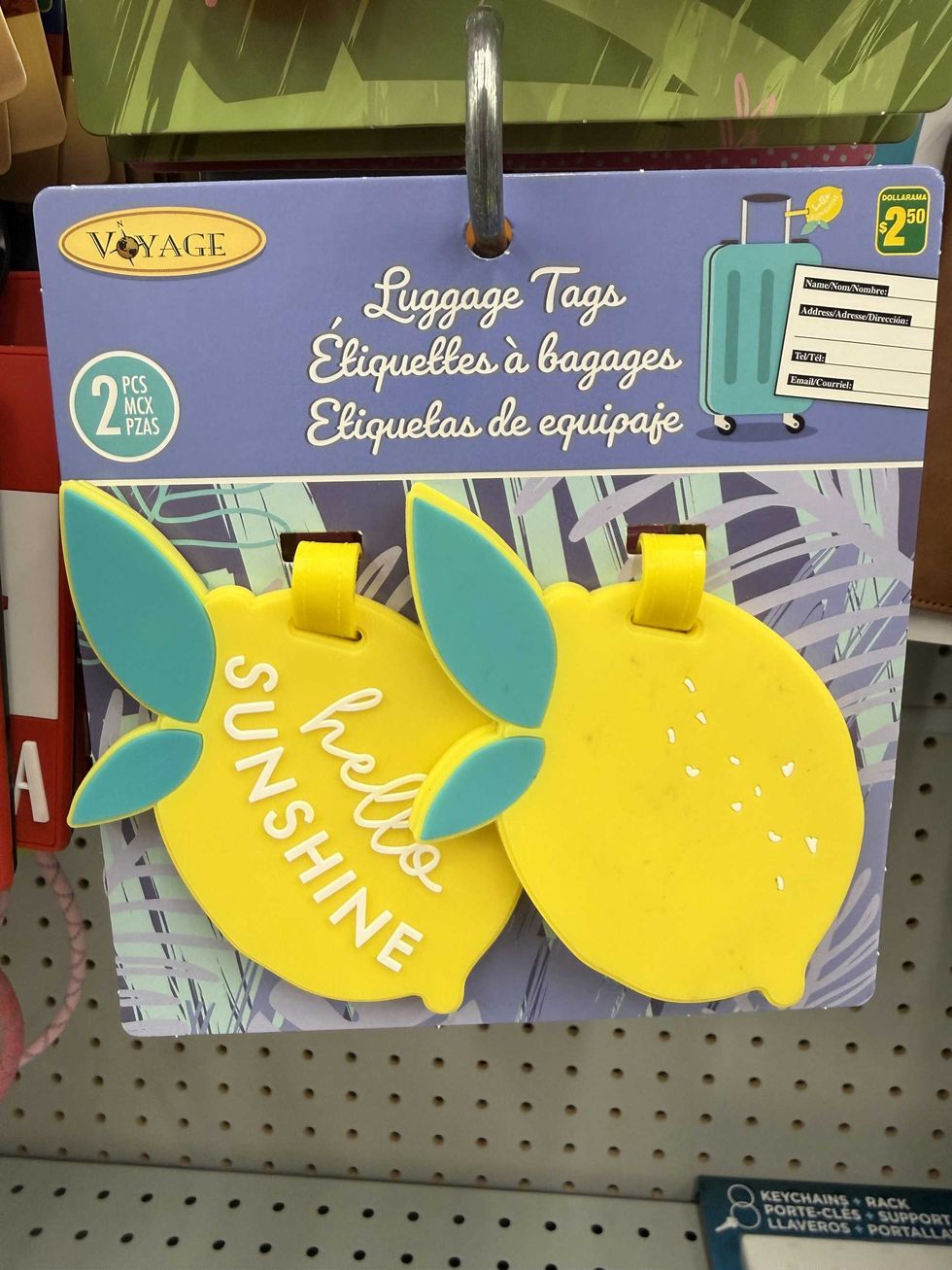 Luggage tags in the shape of lemons from my local Dollarama store.