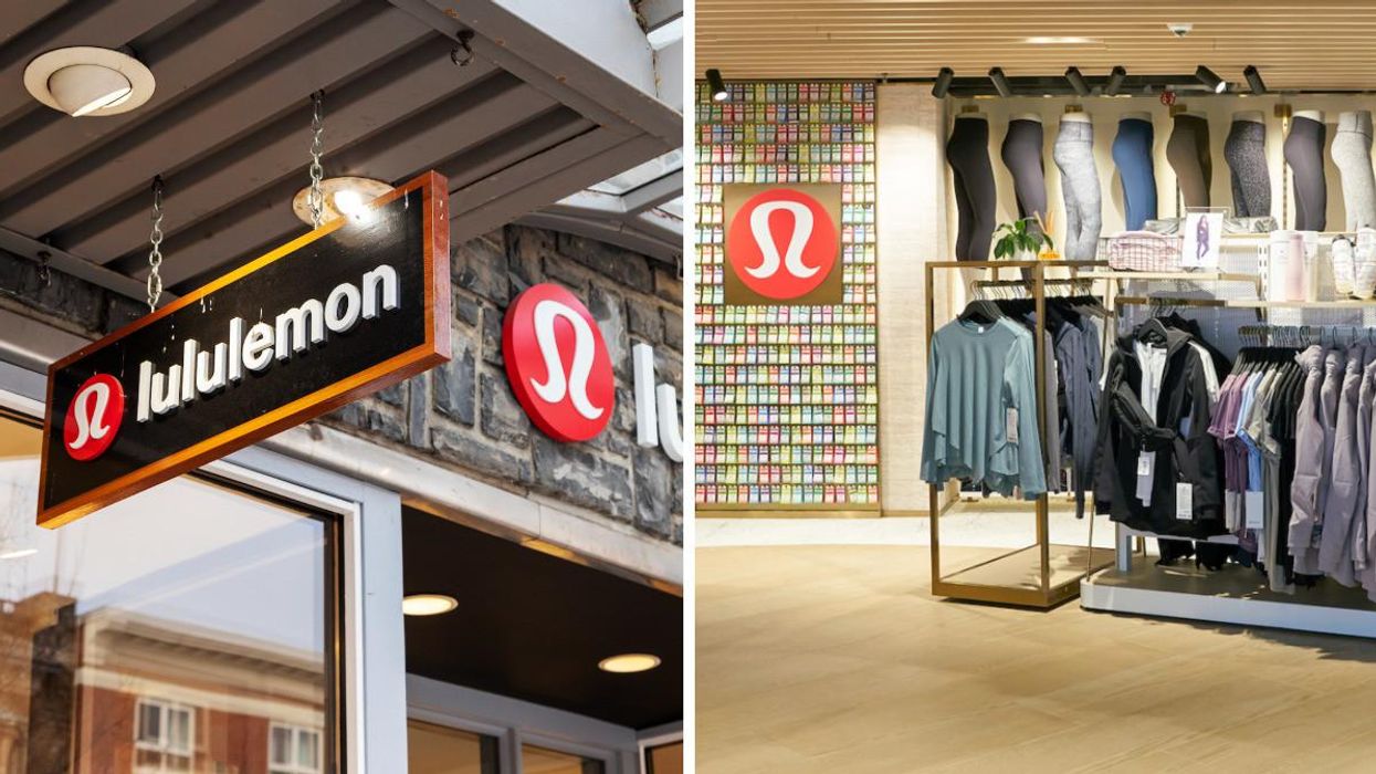 Lululemon storefront. Right: Inside a Lululemon retail store.