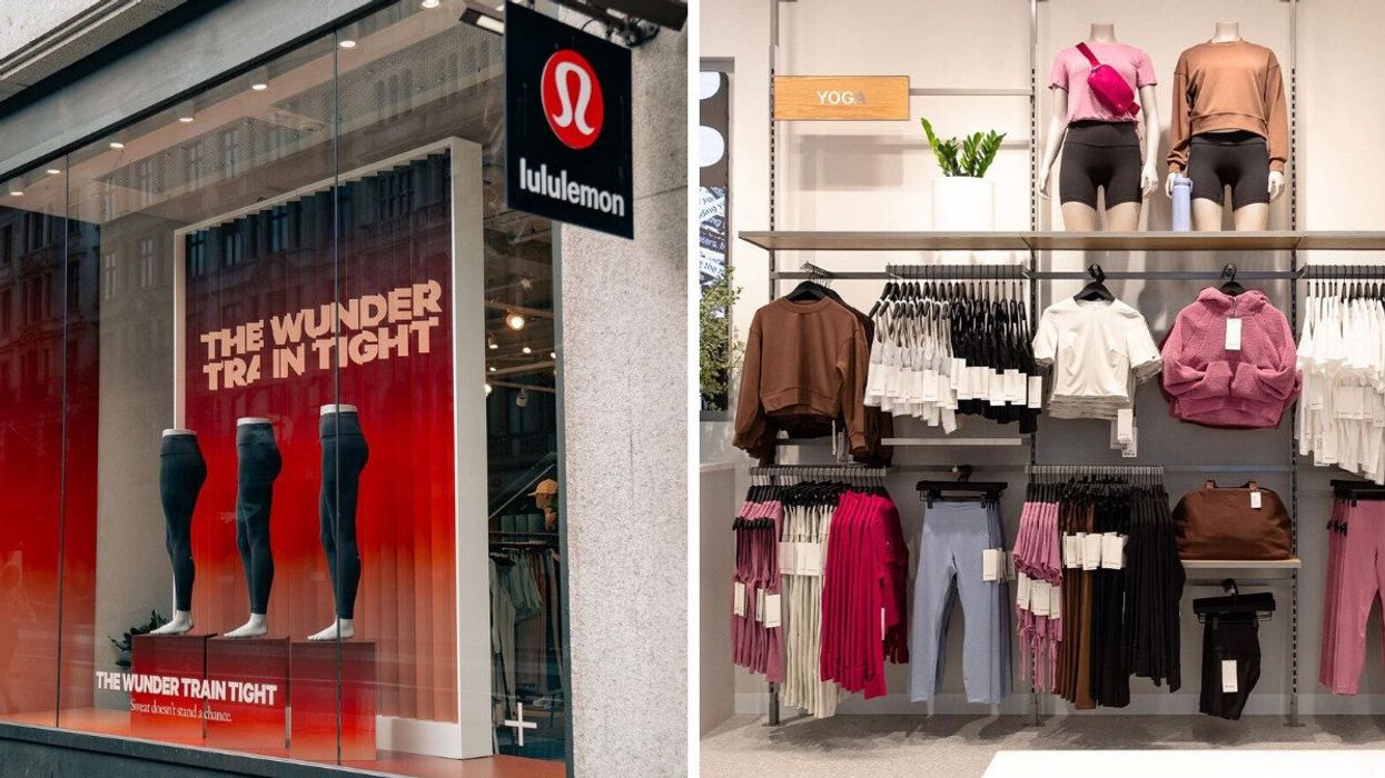 Lululemon storefront. Right: Lululemon products in a store.