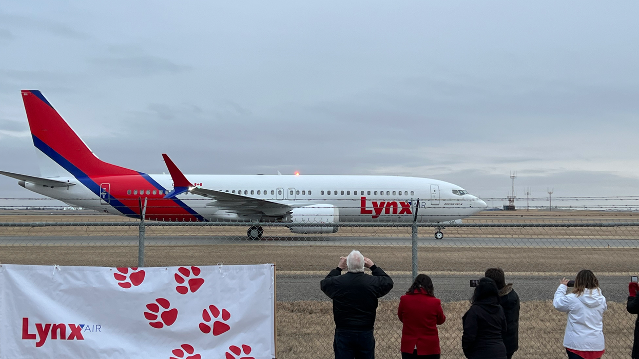 Lynx Air plane on a Calgary runway.
