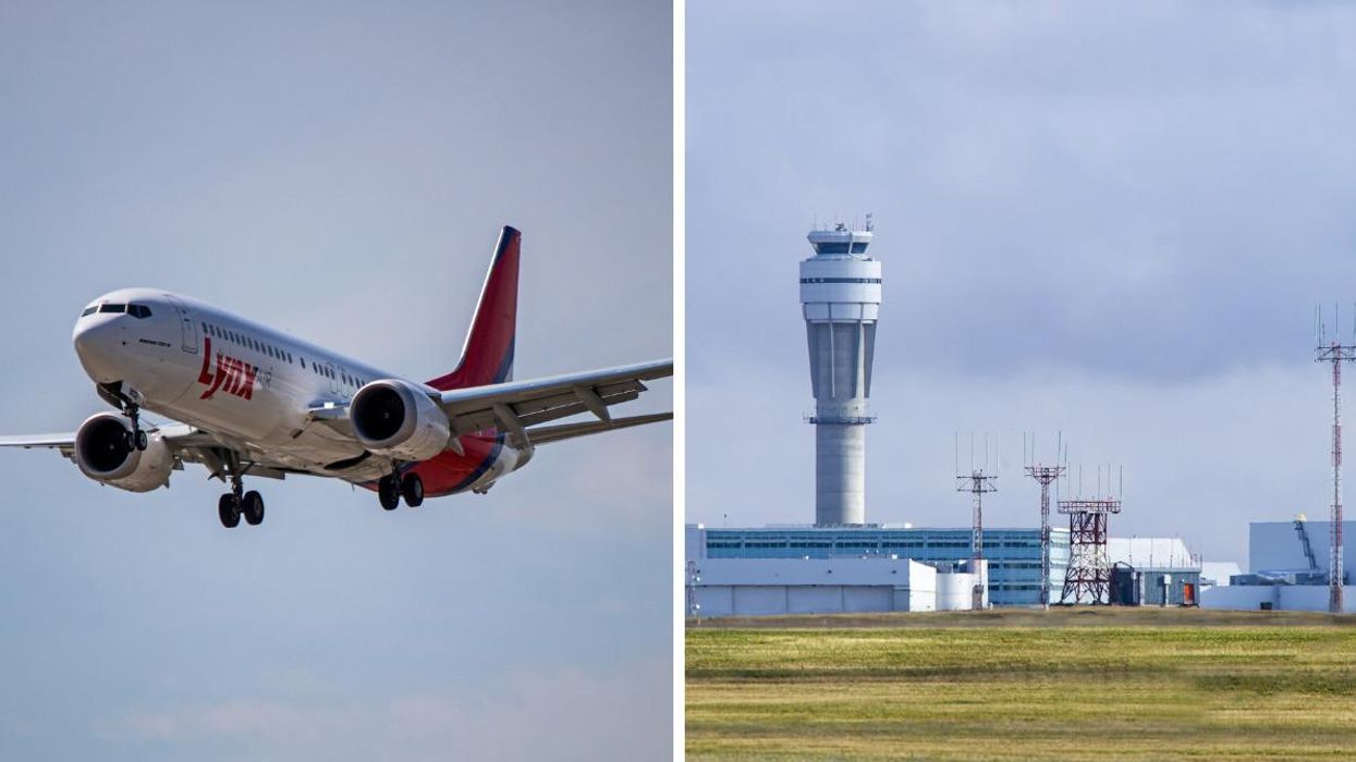 Lynx Air plane. Right: Calgary Airport.