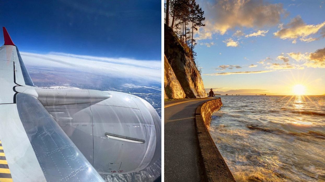 Lynx Air plane. Right: Vancouver seawall.