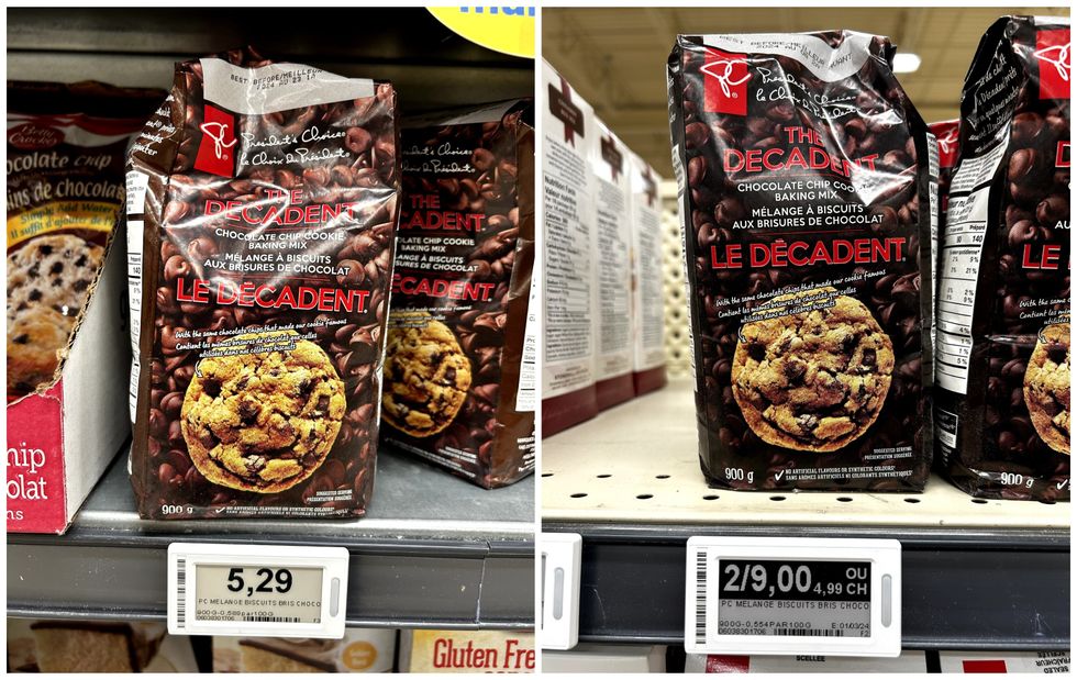 M\u00e9lange \u00e0 biscuits le Choix du Pr\u00e9sident en vente chez Maxi. Droite : M\u00e9lange \u00e0 biscuits le Choix du Pr\u00e9sident en vente chez Provigo.