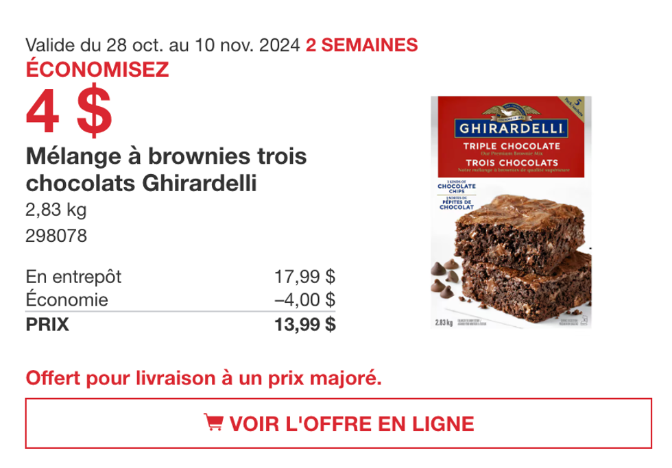 M\u00e9lange \u00e0 brownies trois chocolats de Ghirardelli.
