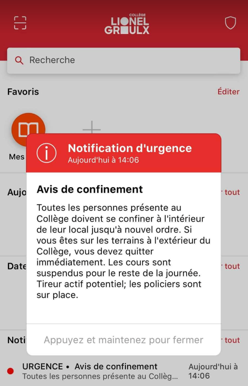 M\u00e9mo envoy\u00e9 \u00e0 tous les \u00e9tudiants et enseignants du Coll\u00e8ge Lionel-Groulx.