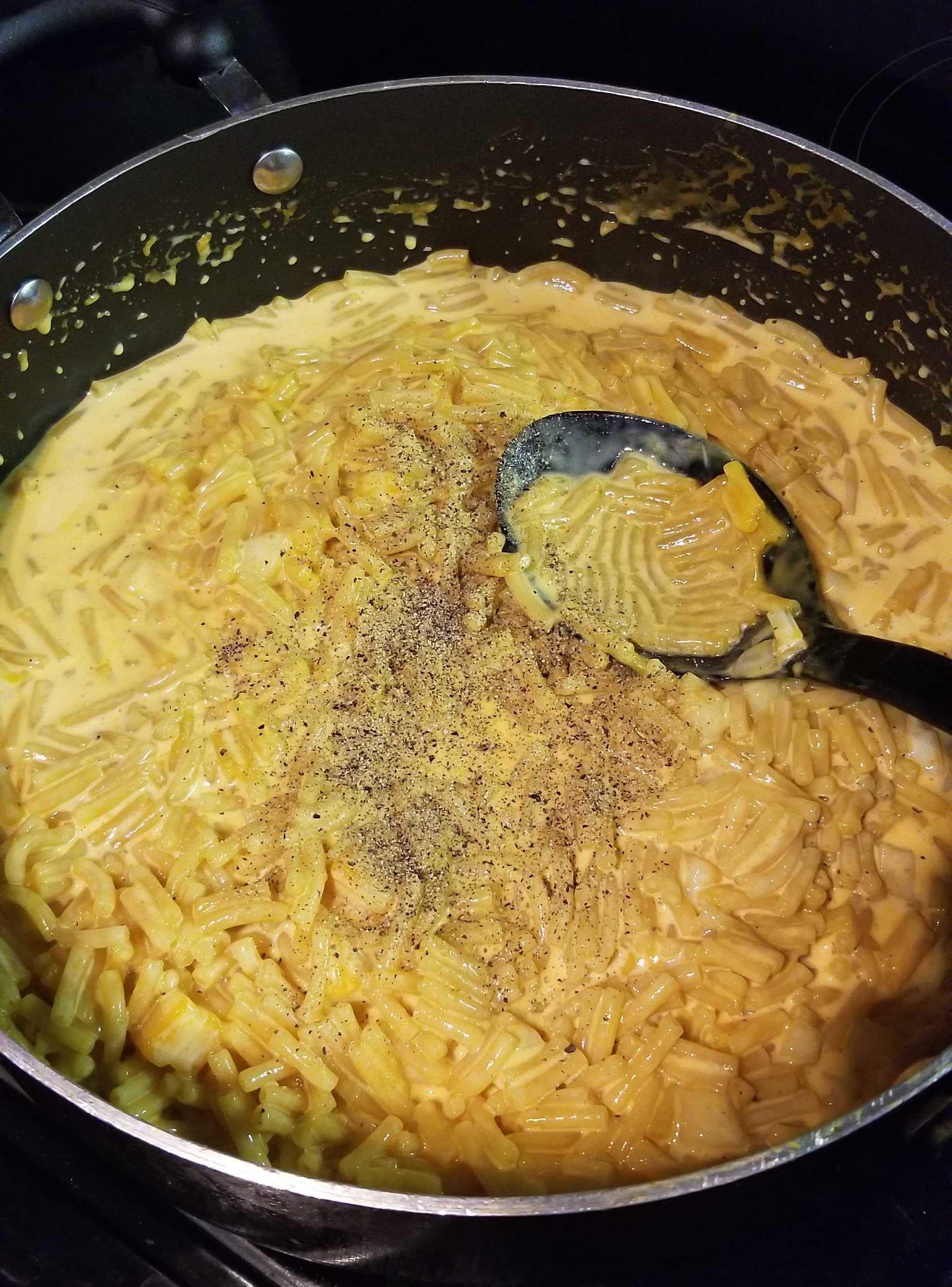 Mac and cheese being cooked.