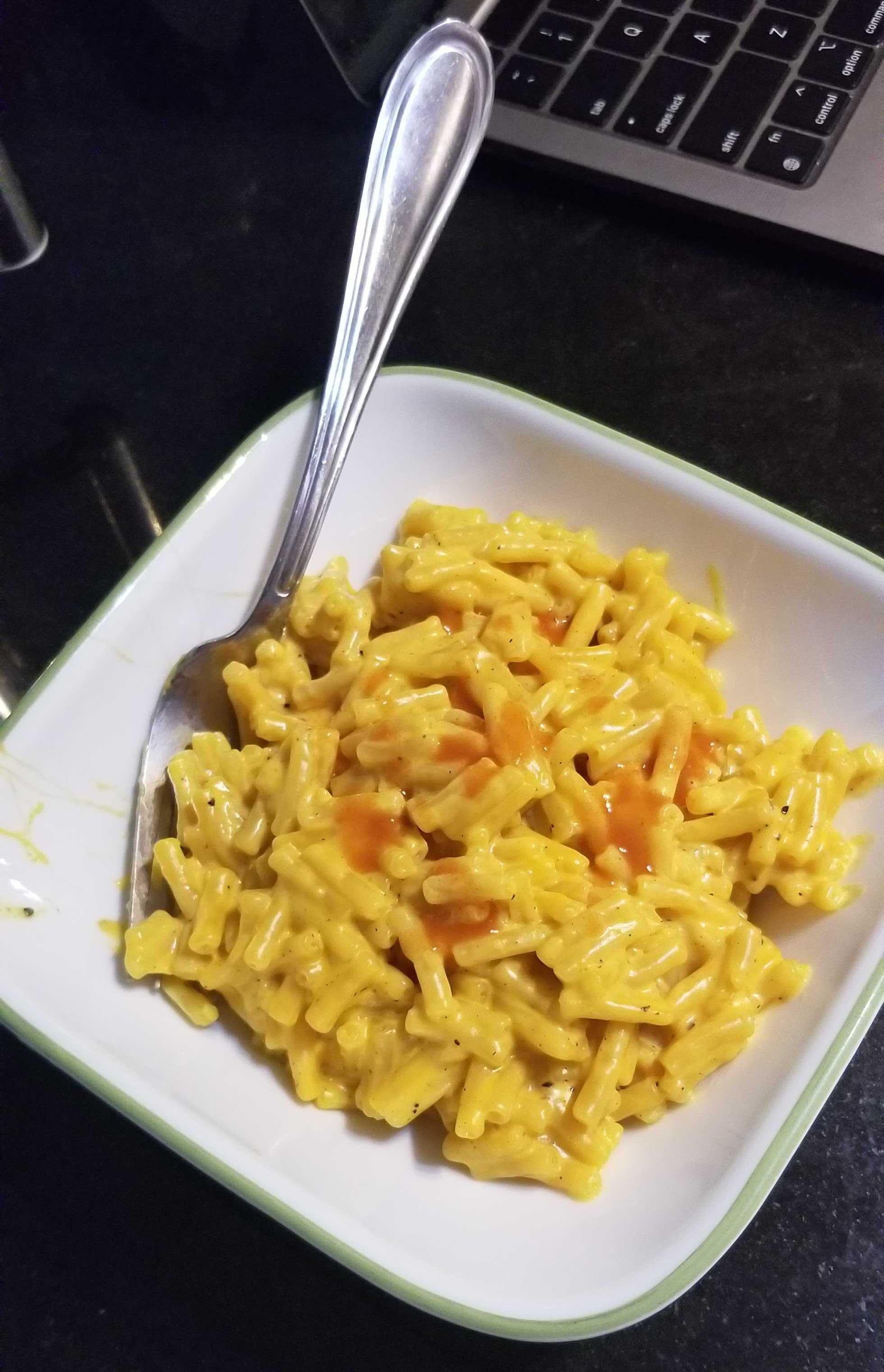 Mac and cheese in a bowl.