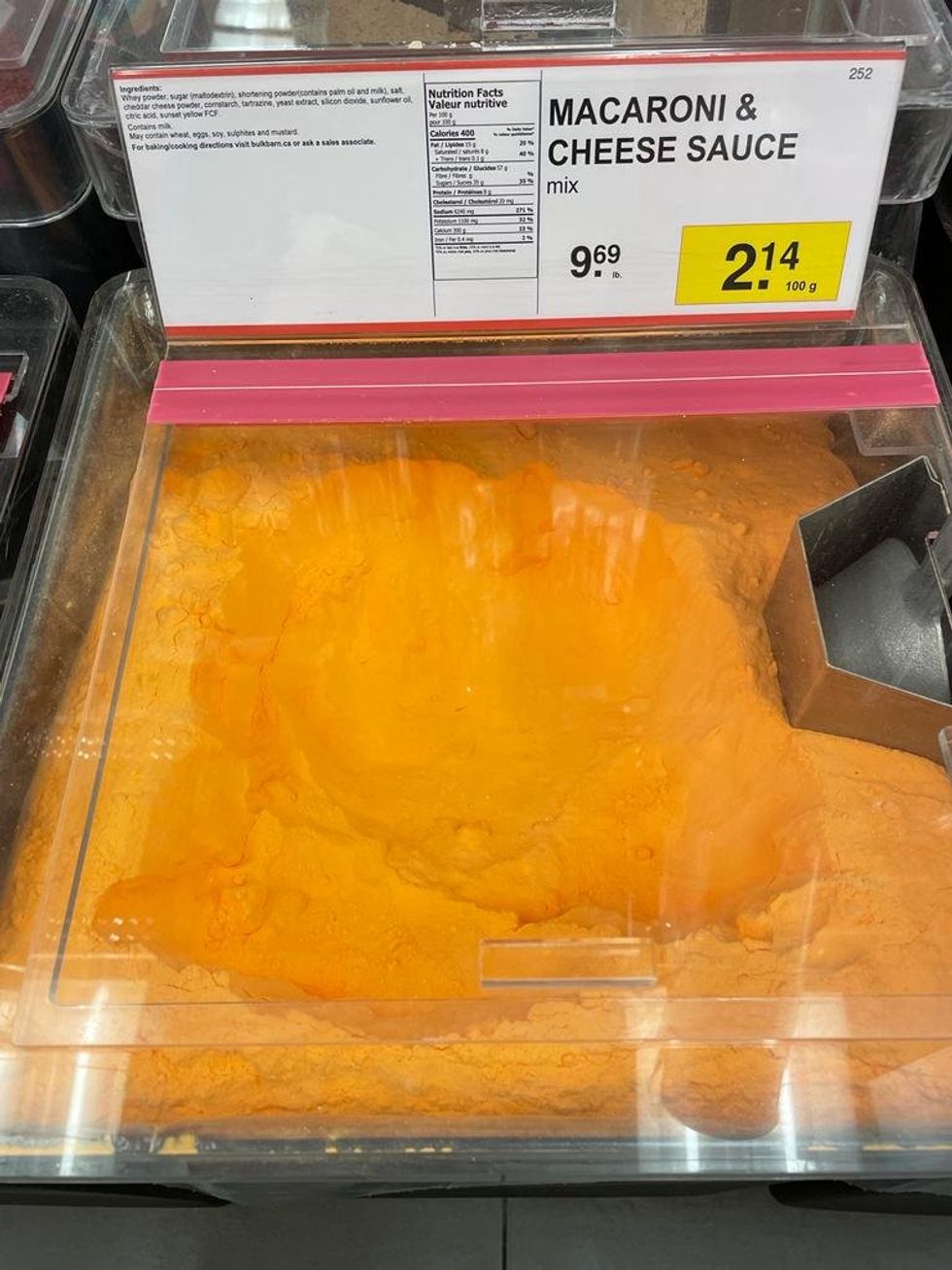 Mac 'n' cheese sauce mix from Bulk Barn.