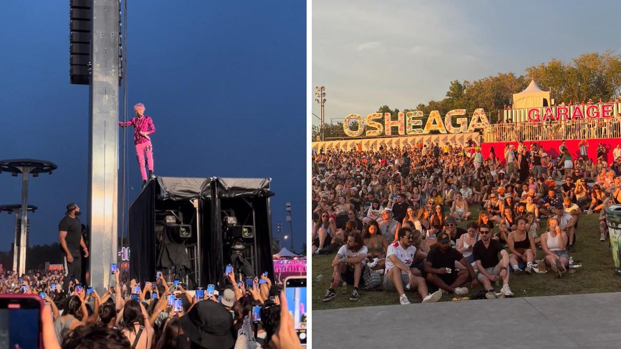 Machine Gun Kelly à Osheaga 2022. Droite : La foule à Osheaga 2022.