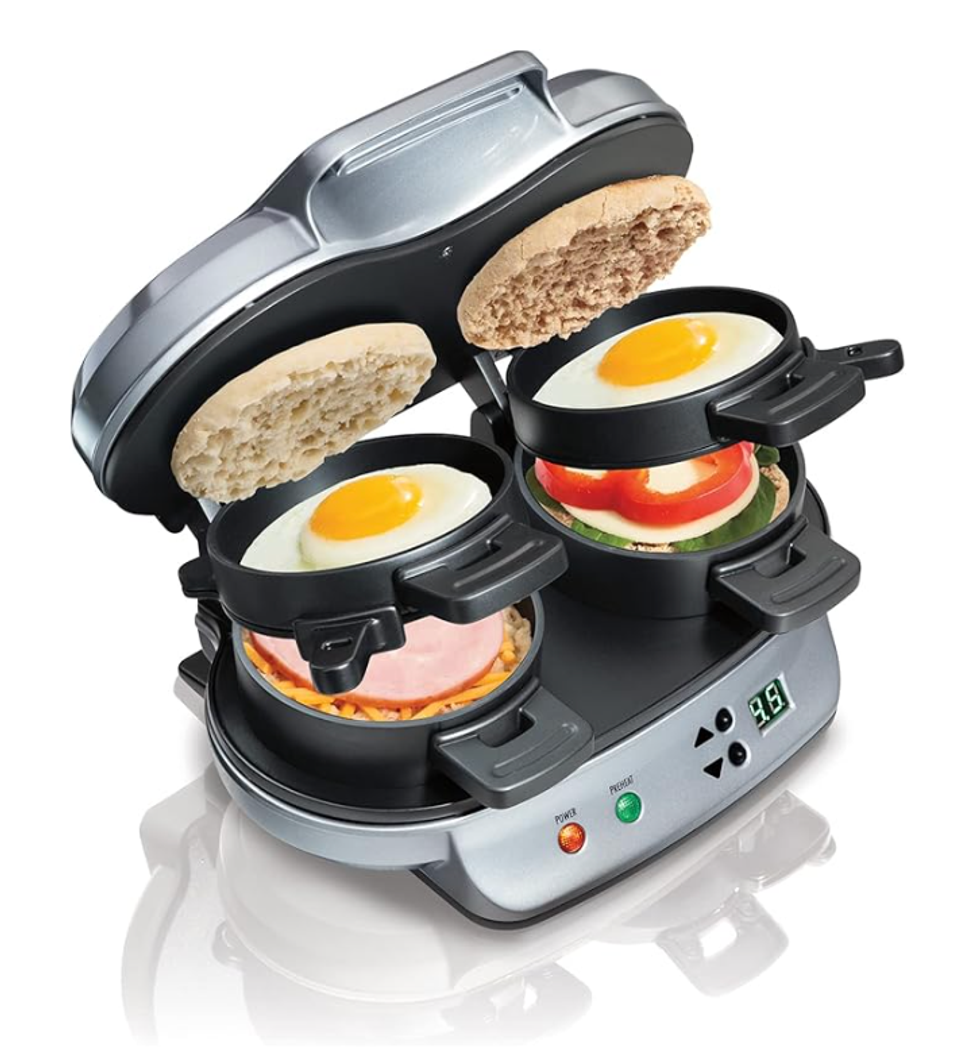 Machine \u00e0 sandwichs double avec minuterie num\u00e9rique.