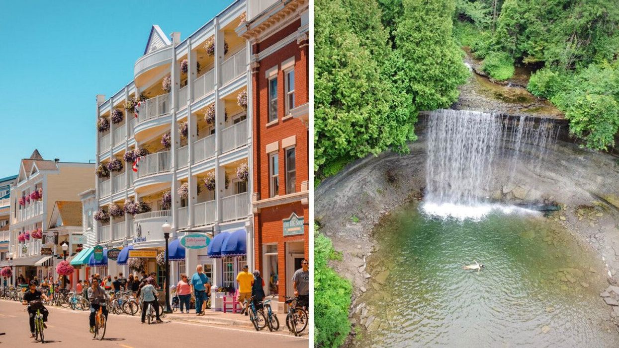 Mackinac Island. Right: Bridal Veil Falls on Manitoulin Island.