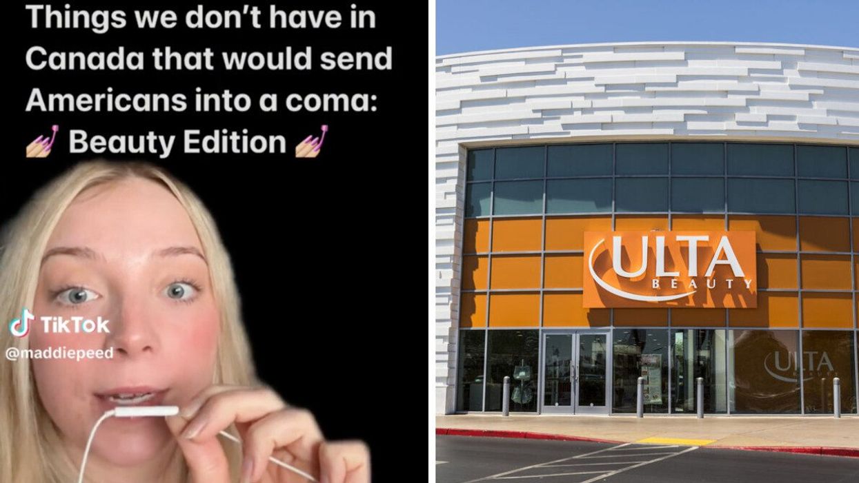 Maddie Evans on TikTok. Right: An Ulta Beauty store.