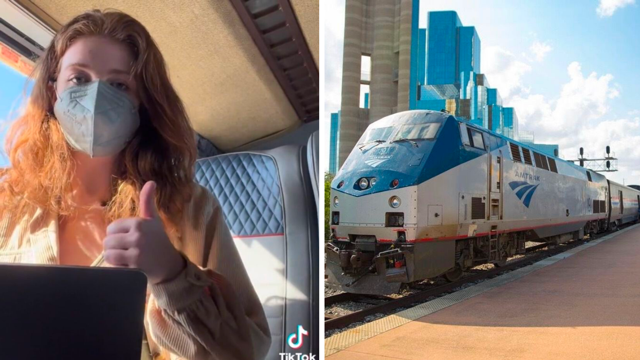 Maddie on the Amtrak train. Right: Amtrak's Texas Eagle train.