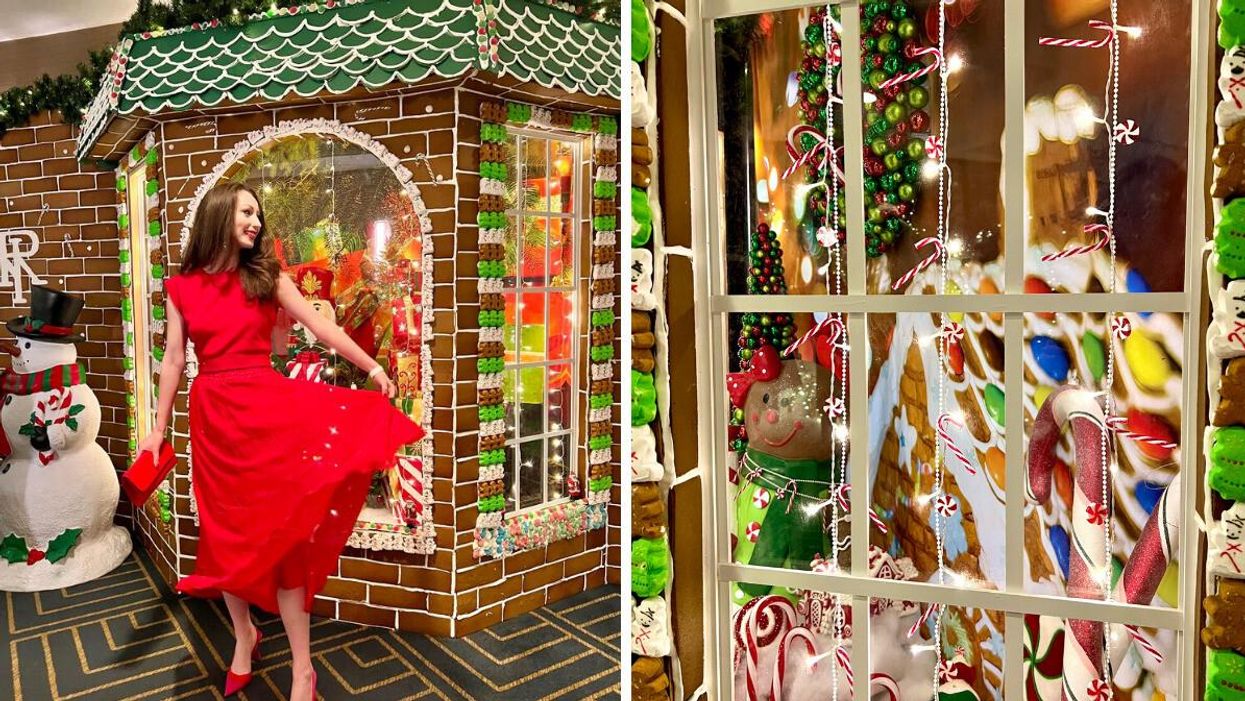 Madeline at Gingerbread Lane. Right: Window display at Gingerbread Lane.