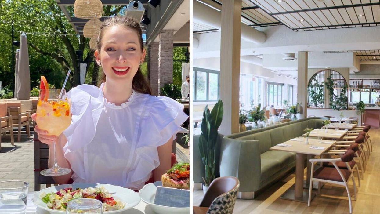 Madeline at the Toronto Beach Club. Right: Inside the Toronto Beach Club.