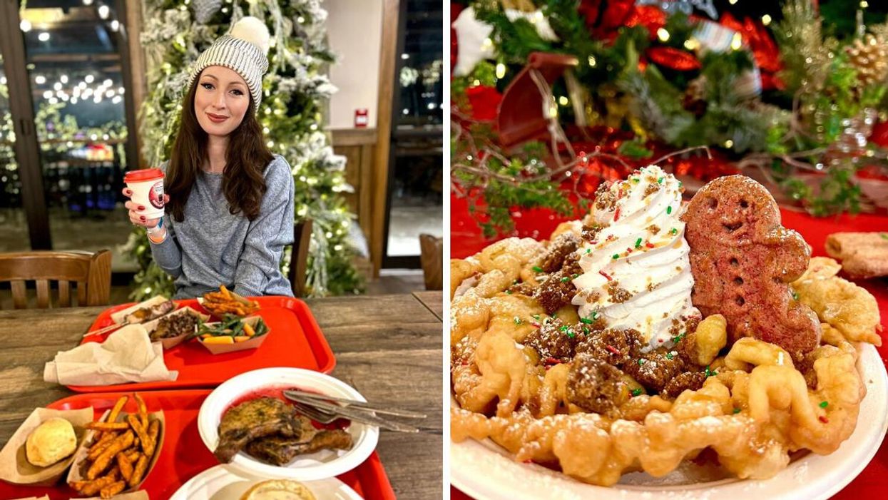 Madeline Forsyth at Lazy Bear Lodge. Right: Gingerbread Funnel Cake.