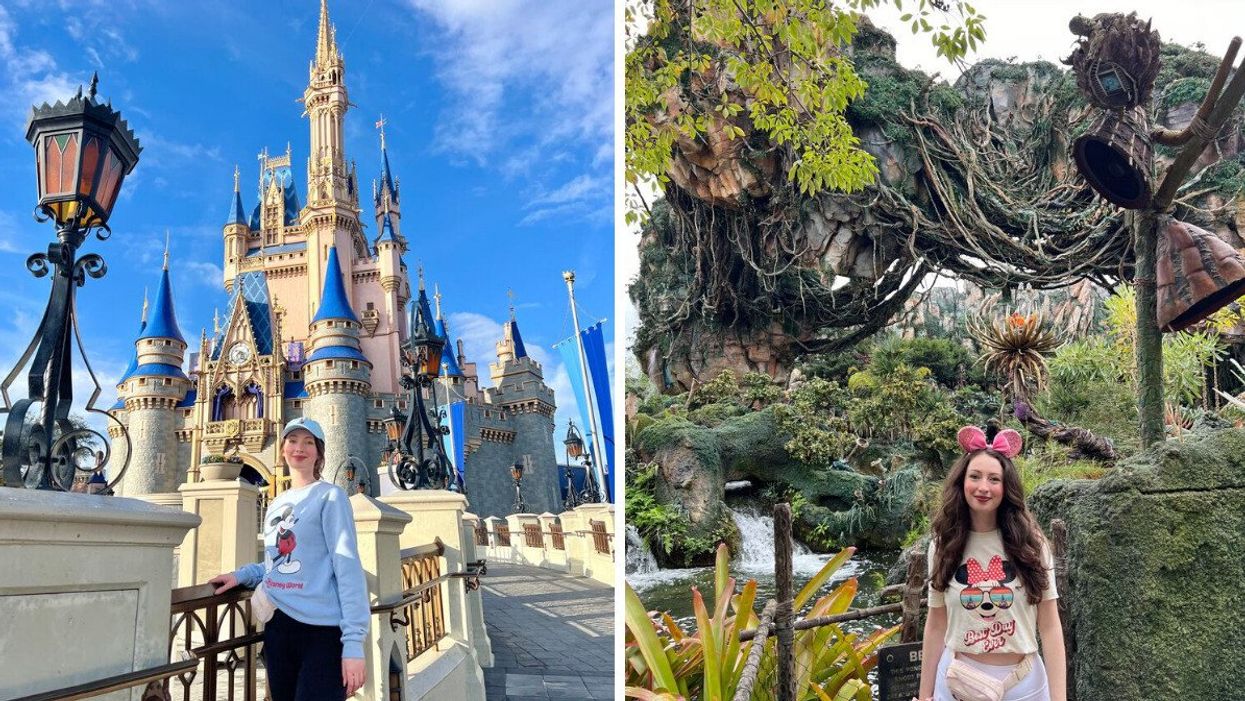 Madeline in front of Cinderella's Castle. Right: Pandora at Disney World.