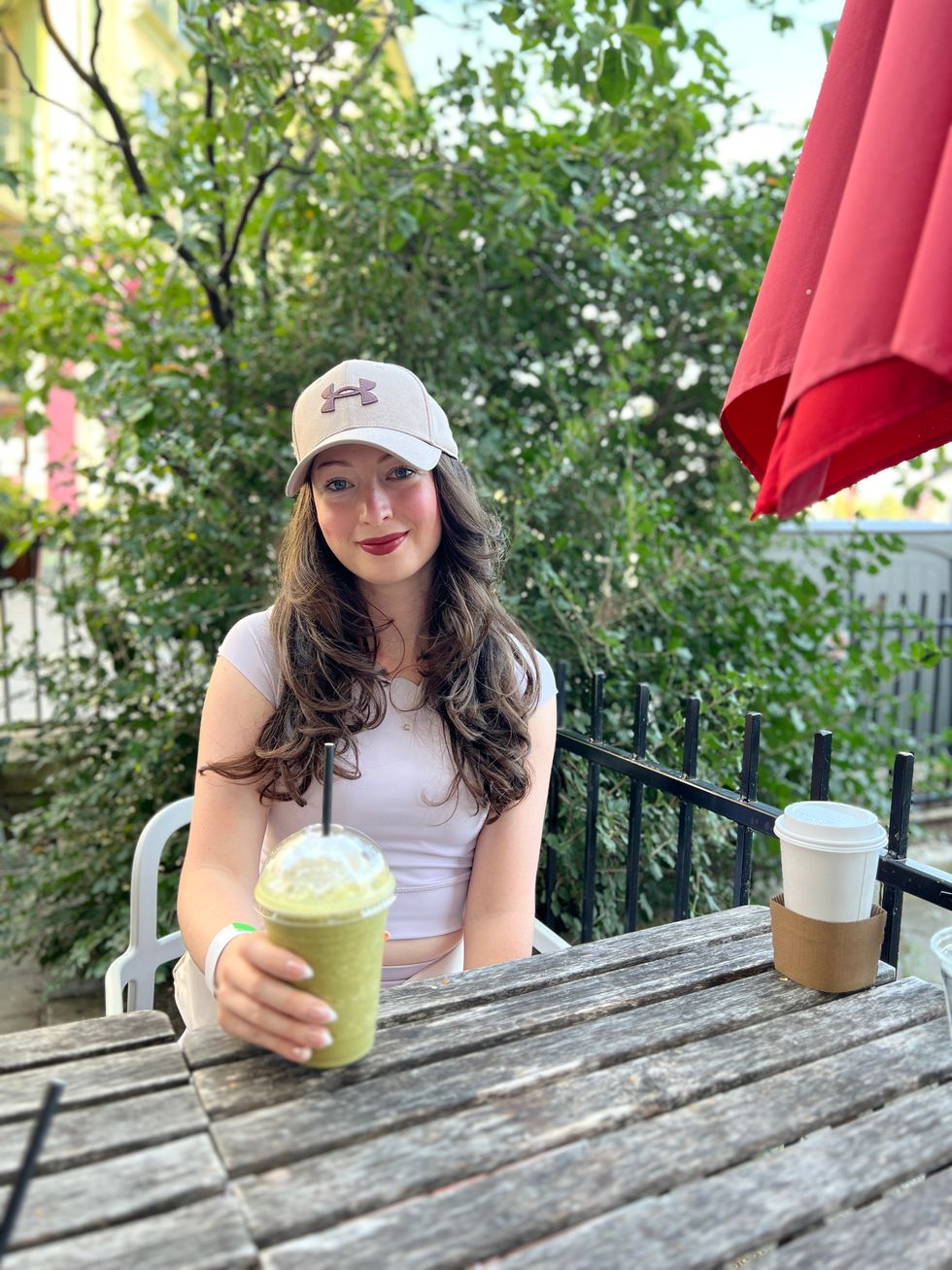 Madeline with a smoothie from Royal Majesty Espresso.