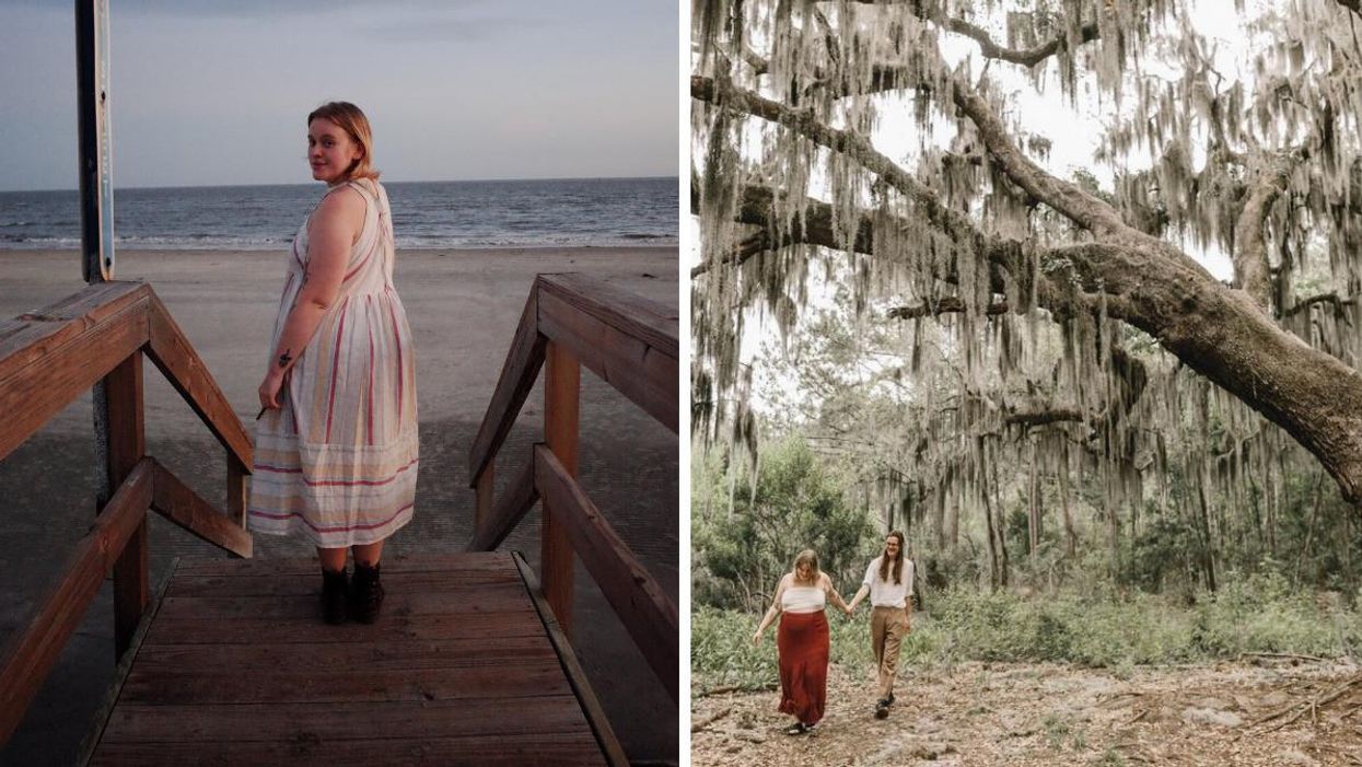 Maeve Browne at Jekyll Island. Right: A couple in the coastal forest.